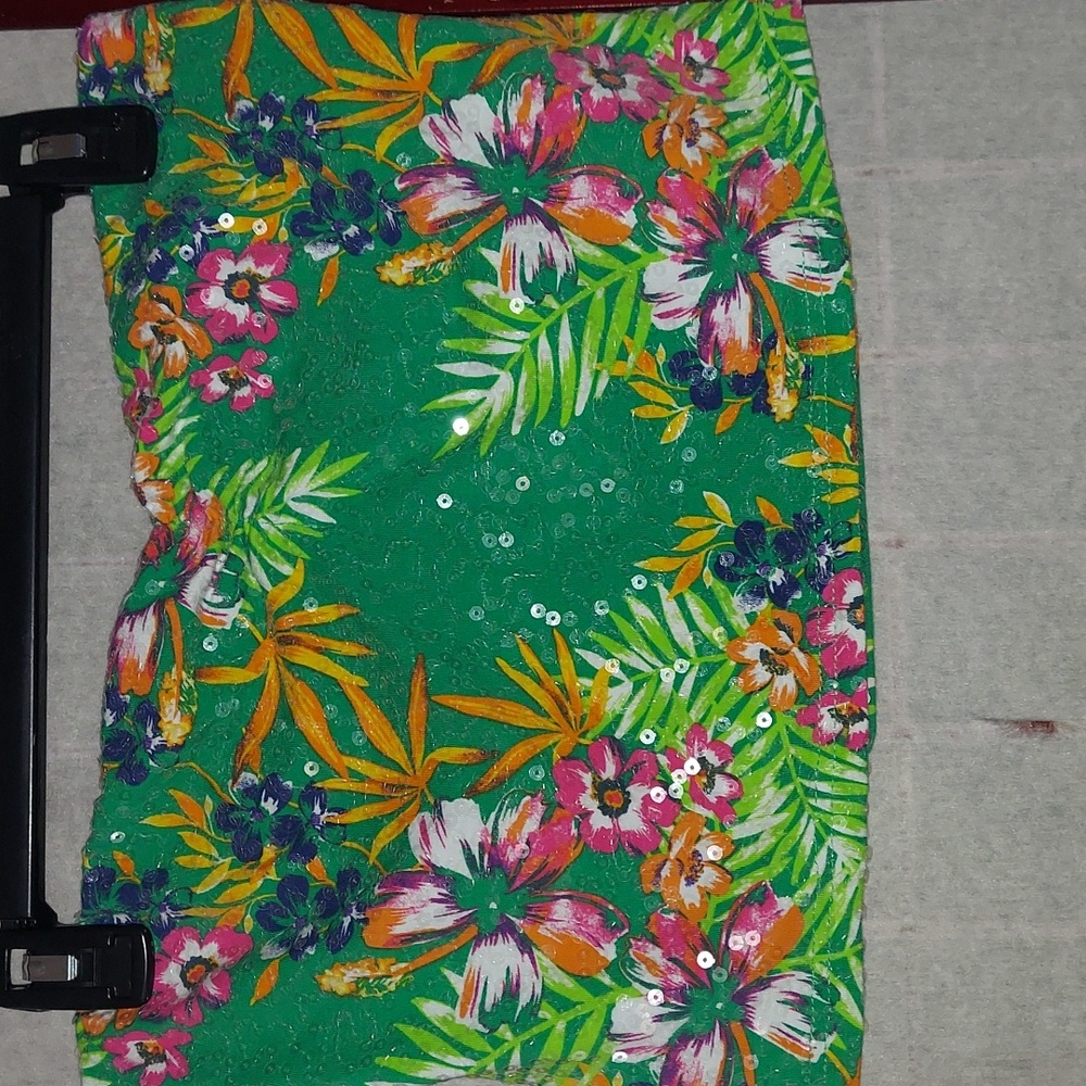 Glo jeans Green floral sequin Tropical tube top. Sz XL
